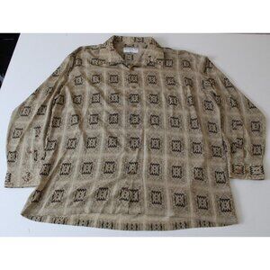 Mariscal Relax Men’s XL/EG Long Sleeve Button-Up Shirt Beige Geometric Pattern